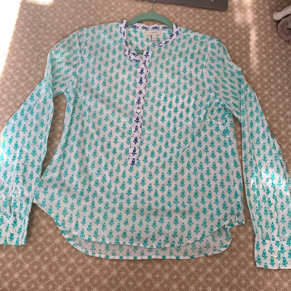 J.Crew Blue Patterned Popover Top